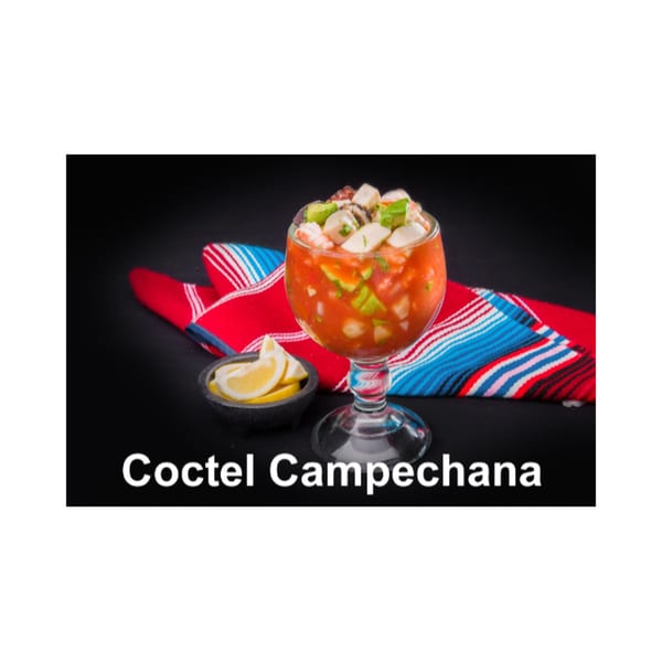 Coctel Campechana, a Tex-Mex seafood cocktail with shrimp, octopus, and avocado in a goblet.
